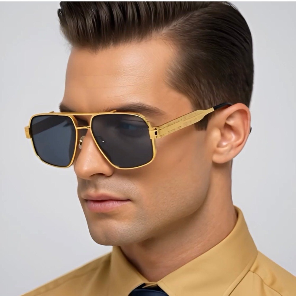 Mens Rectangular Aviator Sunglasses Flat Top Bar Metal Frame Dark Grey Lens 2026